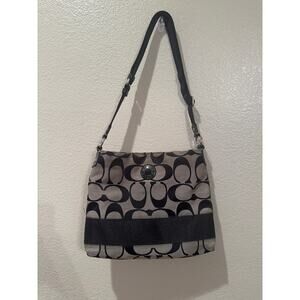 Coach Signature Stripe File Crossbody Zip Shoulder Bag F19220 Black Vintage Y2K